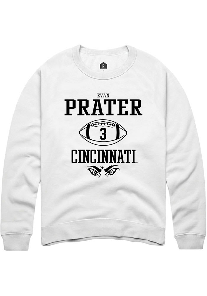 Evan Prater Rally Cincinnati Bearcats Mens White NIL Sport Icon Long Sleeve Crew Sweatshirt