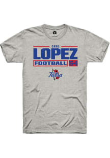 Cade Lopez Ash Tulsa Golden Hurricane NIL Stacked Box Short Sleeve T Shirt