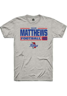 Caleb Matthews Ash Tulsa Golden Hurricane NIL Stacked Box Short Sleeve T Shirt