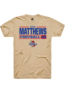 Caleb Matthews Tan Tulsa Golden Hurricane NIL Stacked Box Short Sleeve T Shirt