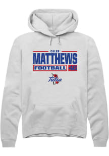 Caleb Matthews Rally Mens White Tulsa Golden Hurricane NIL Stacked Box Hooded Sweatshirt