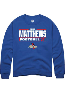 Caleb Matthews Rally Mens Blue Tulsa Golden Hurricane NIL Stacked Box Crew Sweatshirt