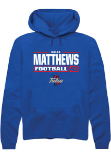 Caleb Matthews Rally Mens Blue Tulsa Golden Hurricane NIL Stacked Box Hooded Sweatshirt