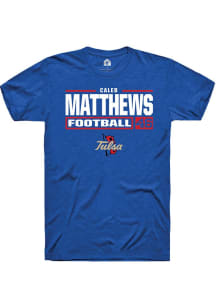 Caleb Matthews Blue Tulsa Golden Hurricane NIL Stacked Box Short Sleeve T Shirt