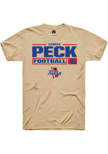 Camden Peck Tan Tulsa Golden Hurricane NIL Stacked Box Short Sleeve T Shirt