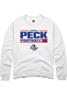 Camden Peck Rally Mens White Tulsa Golden Hurricane NIL Stacked Box Crew Sweatshirt