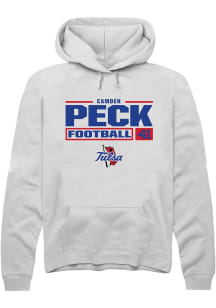 Camden Peck Rally Mens White Tulsa Golden Hurricane NIL Stacked Box Hooded Sweatshirt