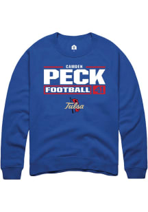 Camden Peck Rally Mens Blue Tulsa Golden Hurricane NIL Stacked Box Crew Sweatshirt