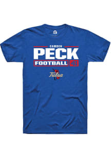 Camden Peck Blue Tulsa Golden Hurricane NIL Stacked Box Short Sleeve T Shirt