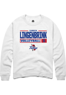 Camryn Lingenbrink Rally Mens White Tulsa Golden Hurricane NIL Stacked Box Crew Sweatshirt