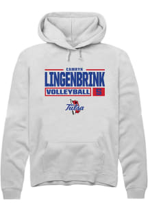 Camryn Lingenbrink Rally Mens White Tulsa Golden Hurricane NIL Stacked Box Hooded Sweatshirt