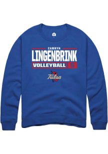 Camryn Lingenbrink Rally Mens Blue Tulsa Golden Hurricane NIL Stacked Box Crew Sweatshirt