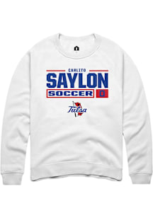 Carlito Saylon  Rally Tulsa Golden Hurricane Mens White NIL Stacked Box Long Sleeve Crew Sweatshir..