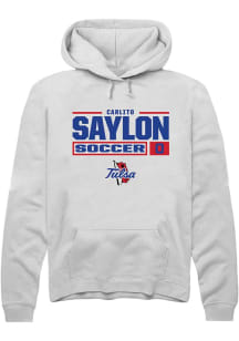 Carlito Saylon  Rally Tulsa Golden Hurricane Mens White NIL Stacked Box Long Sleeve Hoodie