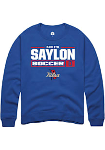 Carlito Saylon  Rally Tulsa Golden Hurricane Mens Blue NIL Stacked Box Long Sleeve Crew Sweatshirt