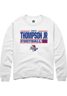 Chris Thompson Jr Rally Mens White Tulsa Golden Hurricane NIL Stacked Box Crew Sweatshirt