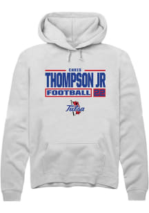 Chris Thompson Jr Rally Mens White Tulsa Golden Hurricane NIL Stacked Box Hooded Sweatshirt