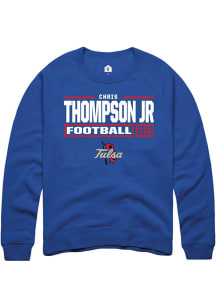 Chris Thompson Jr Rally Mens Blue Tulsa Golden Hurricane NIL Stacked Box Crew Sweatshirt