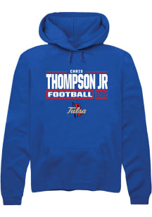 Chris Thompson Jr Rally Mens Blue Tulsa Golden Hurricane NIL Stacked Box Hooded Sweatshirt