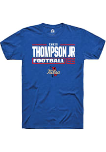 Chris Thompson Jr Blue Tulsa Golden Hurricane NIL Stacked Box Short Sleeve T Shirt