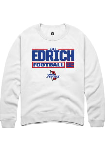 Cole Edrich Rally Mens White Tulsa Golden Hurricane NIL Stacked Box Crew Sweatshirt