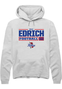 Cole Edrich Rally Mens White Tulsa Golden Hurricane NIL Stacked Box Hooded Sweatshirt