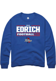 Cole Edrich Rally Mens Blue Tulsa Golden Hurricane NIL Stacked Box Crew Sweatshirt