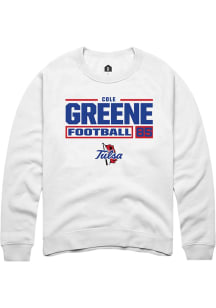 Cole Greene Rally Mens White Tulsa Golden Hurricane NIL Stacked Box Crew Sweatshirt