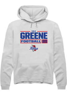 Cole Greene Rally Mens White Tulsa Golden Hurricane NIL Stacked Box Hooded Sweatshirt