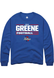 Cole Greene Rally Mens Blue Tulsa Golden Hurricane NIL Stacked Box Crew Sweatshirt