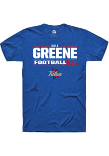 Cole Greene Blue Tulsa Golden Hurricane NIL Stacked Box Short Sleeve T Shirt