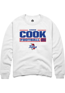 Connor Cook Rally Mens White Tulsa Golden Hurricane NIL Stacked Box Crew Sweatshirt