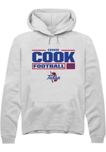 Connor Cook Rally Mens White Tulsa Golden Hurricane NIL Stacked Box Hooded Sweatshirt