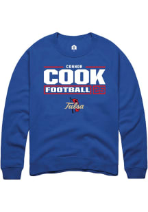 Connor Cook Rally Mens Blue Tulsa Golden Hurricane NIL Stacked Box Crew Sweatshirt