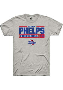 Connor Phelps Ash Tulsa Golden Hurricane NIL Stacked Box Short Sleeve T Shirt