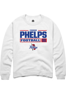 Connor Phelps Rally Mens White Tulsa Golden Hurricane NIL Stacked Box Crew Sweatshirt