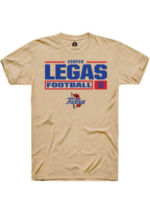 Cooper Legas Tan Tulsa Golden Hurricane NIL Stacked Box Short Sleeve T Shirt