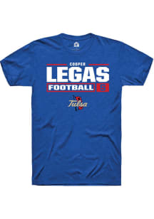 Cooper Legas Blue Tulsa Golden Hurricane NIL Stacked Box Short Sleeve T Shirt