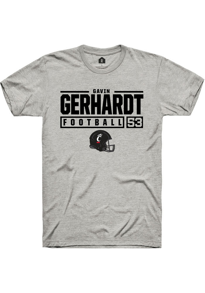 Gavin Gerhardt Cincinnati Bearcats Grey Rally NIL Stacked Box Short Sleeve T Shirt