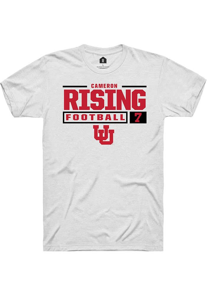 Cameron Rising Utah Utes Rally White NIL Stacked Box Short Sleeve T ...