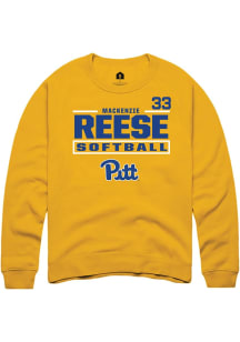 Mackenzie Reese Rally Mens Gold Pitt Panthers NIL Stacked Box Crew Sweatshirt