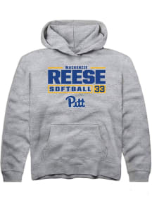 Mackenzie Reese Rally Youth Grey Pitt Panthers NIL Stacked Box Long Sleeve Hooded Sweatshirt