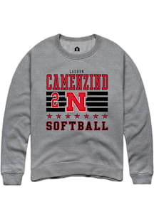 Lauren Camenzind  Rally Nebraska Cornhuskers Mens Grey NIL Striped Long Sleeve Crew Sweatshirt