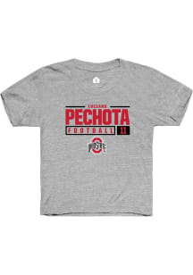 Luciano Pechota Rally Youth Grey Ohio State Buckeyes NIL Stacked Box Short Sleeve T-Shirt