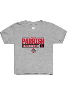 Micah Parrish Rally Youth Grey Ohio State Buckeyes NIL Stacked Box Short Sleeve T-Shirt