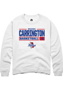 Braeden Carrington Rally Mens White Tulsa Golden Hurricane NIL Stacked Box Crew Sweatshirt