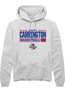 Braeden Carrington Rally Mens White Tulsa Golden Hurricane NIL Stacked Box Hooded Sweatshirt