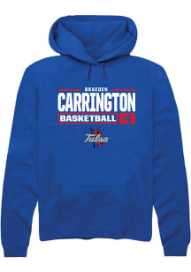 Braeden Carrington Rally Mens Blue Tulsa Golden Hurricane NIL Stacked Box Hooded Sweatshirt