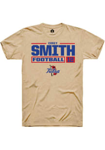 Corey Smith Tan Tulsa Golden Hurricane NIL Stacked Box Short Sleeve T Shirt