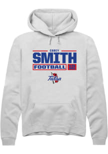 Corey Smith Rally Mens White Tulsa Golden Hurricane NIL Stacked Box Hooded Sweatshirt